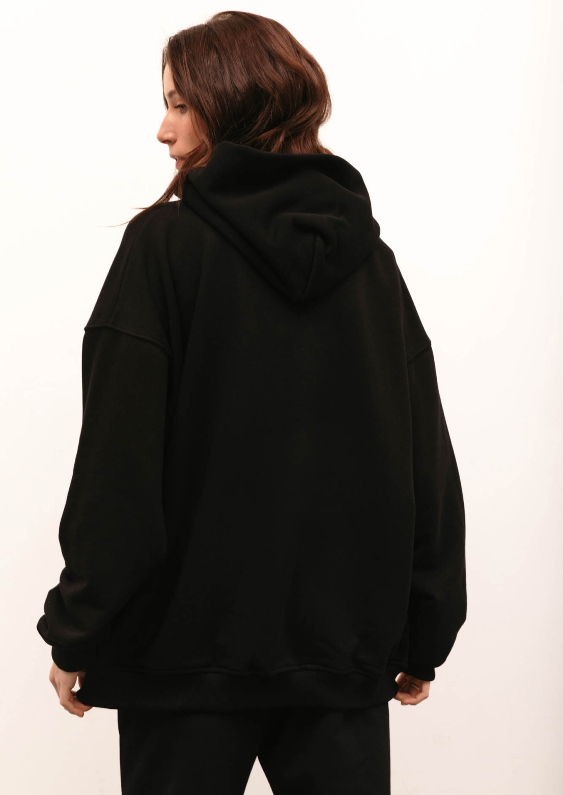 Black color unisex three-thread hoodie with print "NEPOBORNA" 